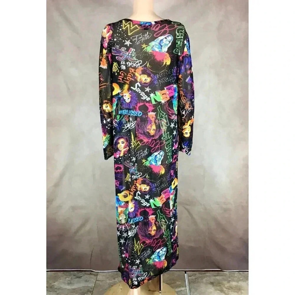 Graffiti Printed Sheer Mesh Maxi Dress - Picture 6 of 8